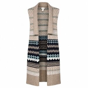 Chico's Boho Southwestern Longline Knit Vest Women Medium Coastal Cowgirl Cabin